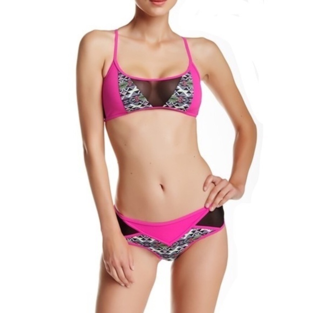 Sole East thong bikini neon pink tribal print Sz M